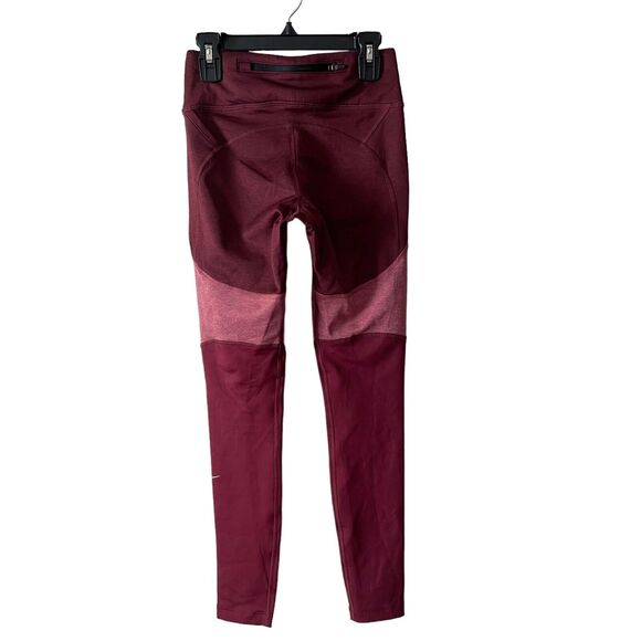 Nike XS Running Leggings Mid Rise Zip Pocket Berry Maroon Dri-Fit Workout - Picture 9 of 11